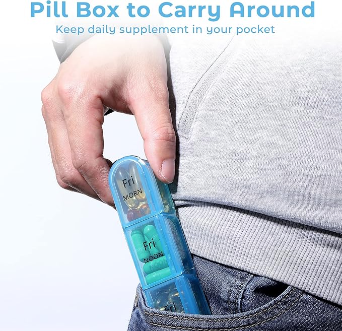 Daviky Pill Organizer Travel, Weekly Pill Organizer 3 Times a Day, Pill Box 7 Day, Pill Cases Organizers 7 Day, Daily Pill Box Organizer, Medicine Organizer to Hold Vitamins and Medication (Blue)