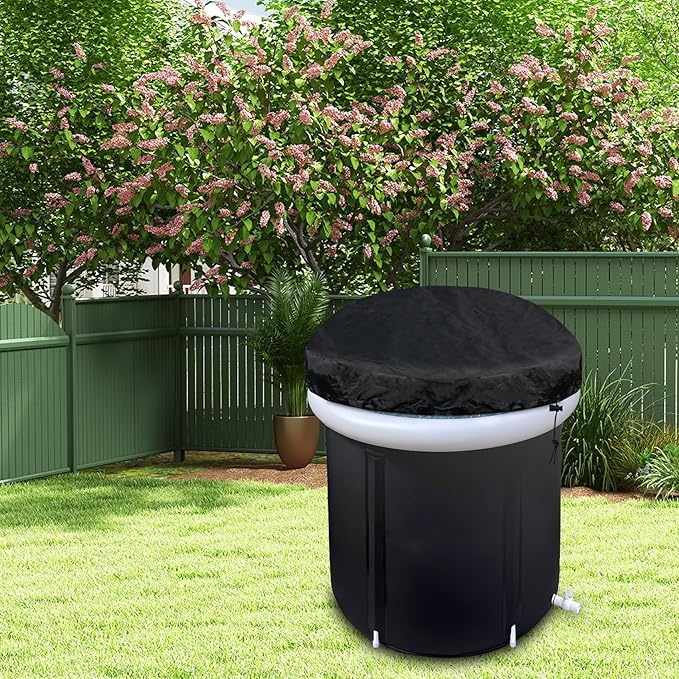Klmnop Portable Ice Bath Cover, 32 Inch Waterproof Ice Tub Cover with Drawstring for Ice Plunge Tub and Cold Bath Tub(Black)