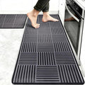 Kitchen Mats For Floor 2 Piece Cushioned Anti Fatigue Kitchen Plaid Rugs Set Non Slip Waterproof Comfort Foam Standing For Laundry,Desk,Office,Bathroom,Apartment Decor,17.3"X29"+17.3"X47",Black