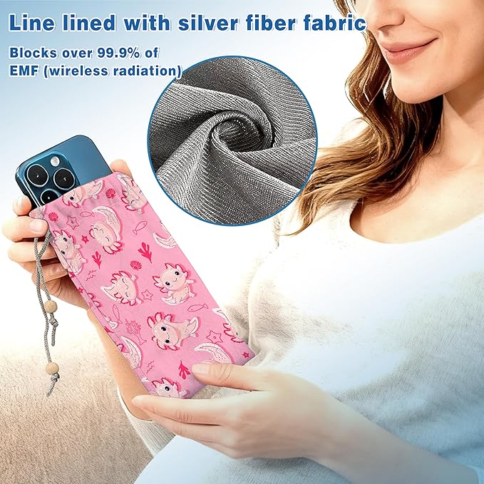 EMF Shield Sleeve for Cell Phone Reduce Signal Anti-EMP Pouch Against Radiation, EMF, 5G, RFID Blocking 4x8 Inch Cute Axolotl Phone Sleeve Bags