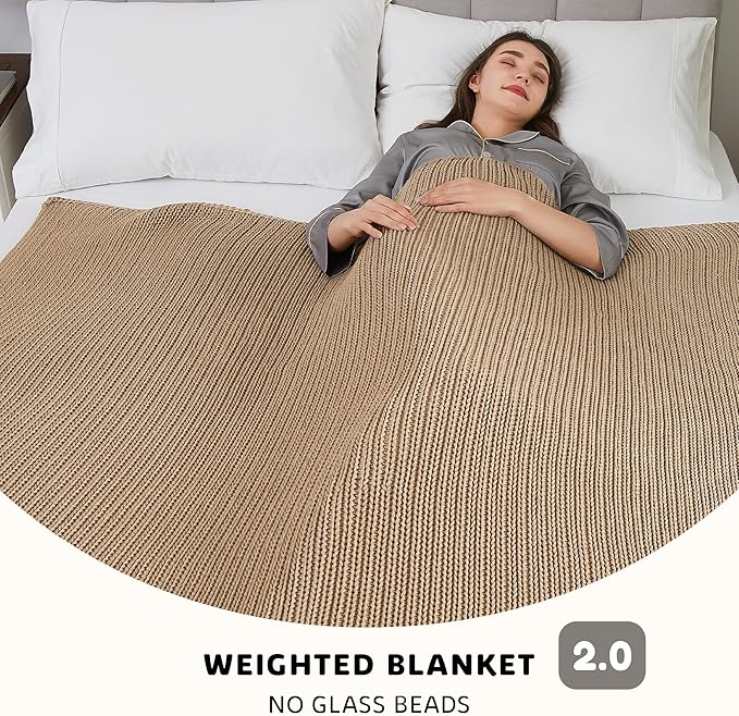L'AGRATY Knitted Weighted Blanket - 60"x80" 20lbs Cooling Chunky Knit Heavy Blanket for Adults Braided Crochet Throw Thick Cable Yarn Knit Decorative No Beads Evenly Weighted Machine Washable