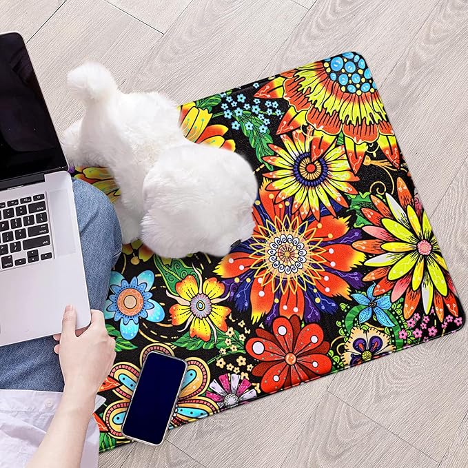 Likiyol Boho Kitchen Rugs, Boho Floral Anti Fatigue Kitchen Mat for Floor, Bohemian Flowers Non Slip Washable Kitchen Floor Mats, Comfort Standing Mat, 18'' x 30'', Yellow