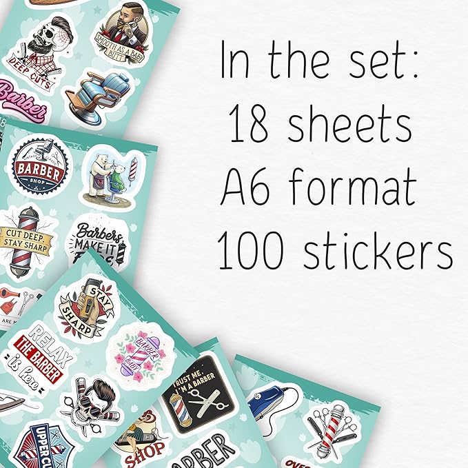 100Pcs Barber Stickers and Decals for Water Bottle, Laptop - Barbershop Stickers - Barber Gifts for Men, Party Supplies - Gift for Women & Men