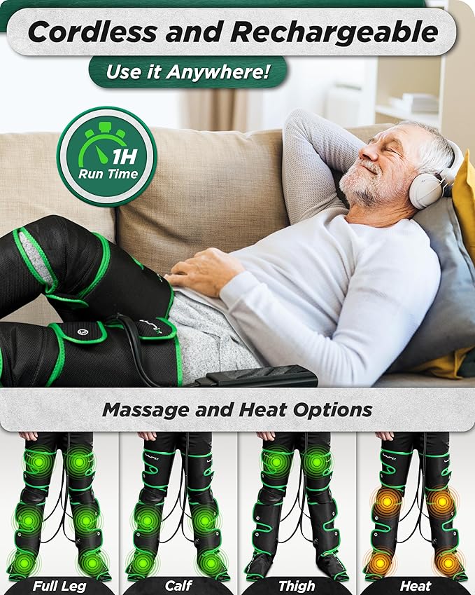 Lunix LX10 FSA Full Leg Massager with Heat & Air Compression, Foot Calf and Thigh Massage Boots for Everyday Recovery, Adjustable Fit, Cold Therapy Option, Handheld Controller, Forest Green