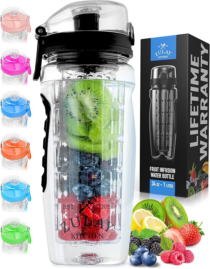 Zulay Fruit Infuser Water Bottle - 34oz - Leakproof With Full-Length Infusion Rod - Men Women's Ideal Fitness Gift Or For Gym, Camping