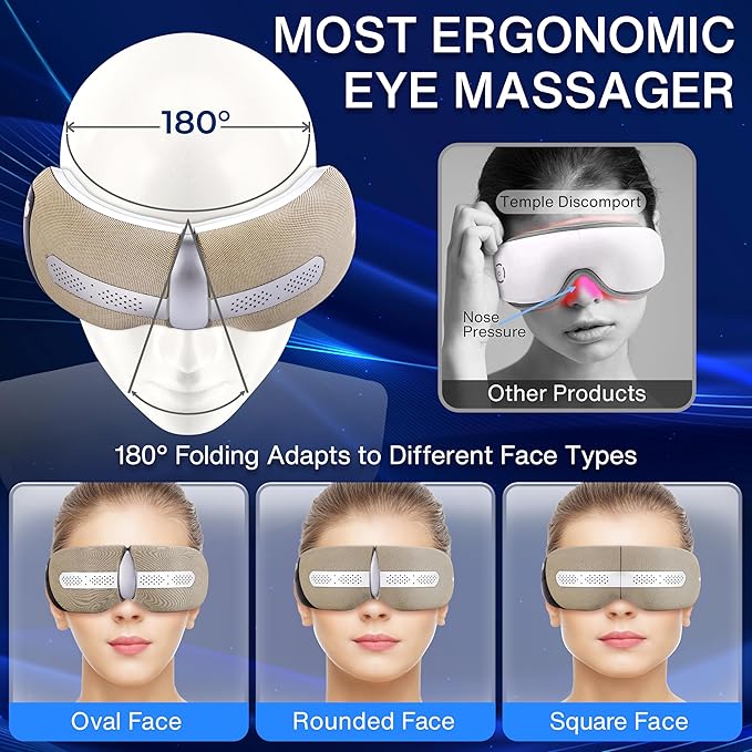 SereneLife Smart Eye Massager with Heat and Cooling, Compression, Vibration, Music, Wireless Heated Mask