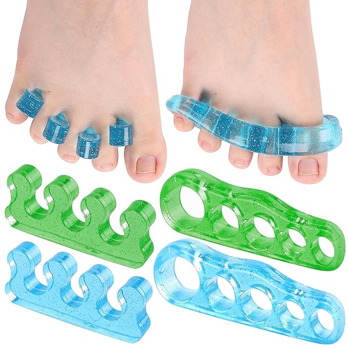 Dr. JK- ToePal Gel Toe Separator, 4 Pairs, Toe Spacers, Bunion Corrector, Green & Blue
