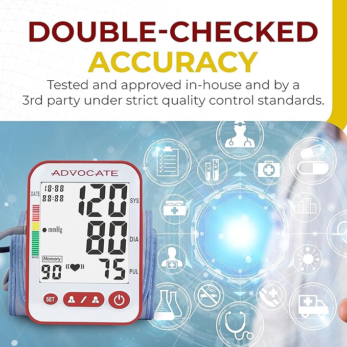 Digital High Blood Pressure Monitor for Home Use, Automatic Readings for Upper Arm Fit, Records Data for up to 2 Separate People, BP Cuff Machine Large