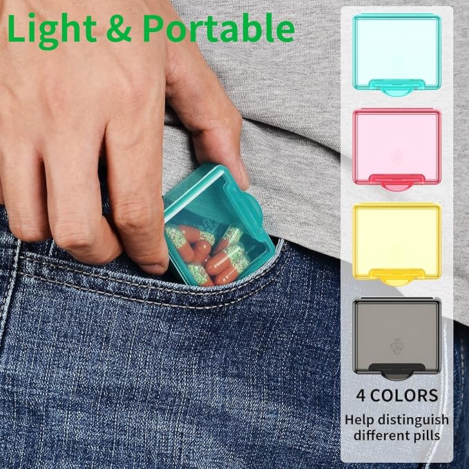 Small Pill Box 4 pcs,Cute Travel Pill Organizer Case Mini Tiny Clear Plastic Storage Containers Portable for Pocket Purse