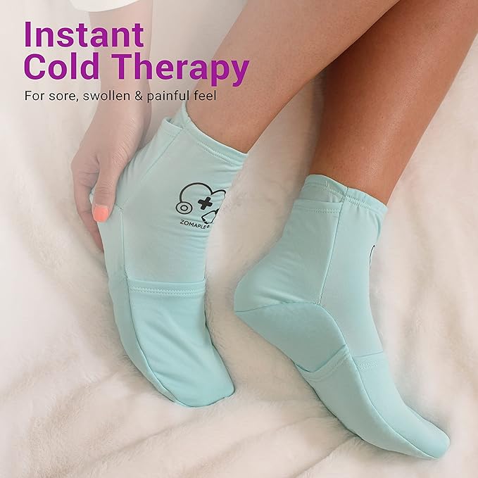 Zomaple Cold Therapy Socks for Feet with 2 Reusable Gel Ice Packs, Cooling Socks for Hot Feet & Swelling Relief, Adjustable Compression Ice Pack Wrap for Plantar Fasciitis, Neuropathy & Foot Pain