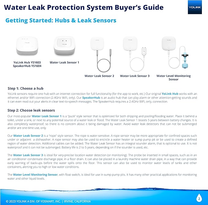 YoLink Water Leak Sensor 2,1/4 Mile World's Longest Range Smart Home Water Leak Sensor,Water Leak Detector with Built-in Siren Up to 105dB,Works with Alexa and IFTTT-YoLink Hub Required,YS7904-UC