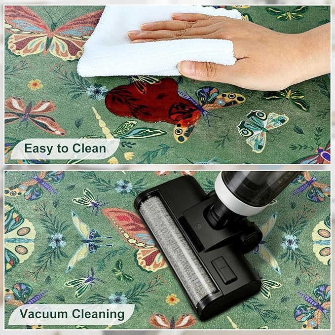 Yinhua Kitchen Rugs Sets of 3, Green Insect Kitchen Rugs Non Slip Washable, Farmhouse Anti Fatigue Mats for Kitchen Floor, PVC Waterproof Rug for Spring Summer, 18''x30''+18''x48''+18''x60''