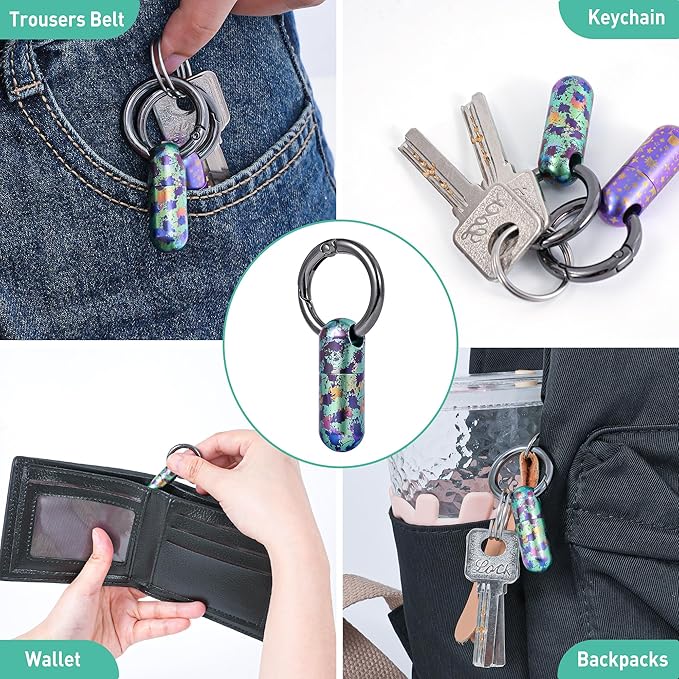 Titanium Keychain Pill Holder,Waterproof Mini Pill Case,Portable Small Pill Container for Travel,Purse,Pocket(Graffiti)