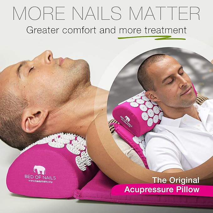 Bed of Nails Original Comfortable Acupressure Lumbar Cushion Pillow, 2142 Acupuncture Pressure Points, Neck Pain Relief, Increased Energy, Relaxation, FSA/HSA Eligible, Drawstring Bag, 15x6x4, Pink
