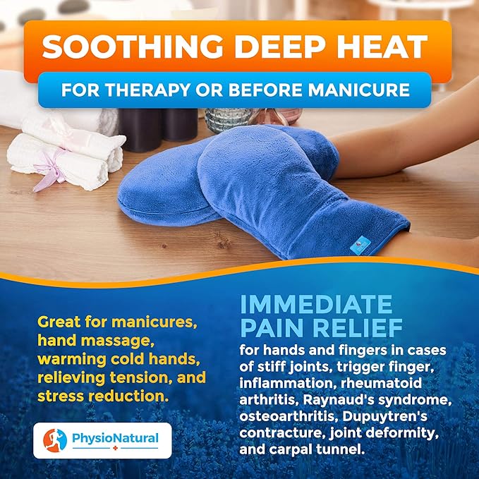 Microwavable Therapy Mittens with Flaxseed – Moist Heat Therapy Relief for Hands and Fingers in Cases of Stiff Joints, Trigger Finger, Inflammation, Raynaud's, Carpal Tunnel – Natural Unscented Gloves