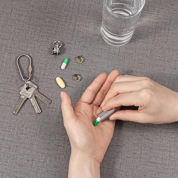 Titanium Waterproof Keychain Pill Holder Container,Portable Mini Size Pill Box Case for Outdoor Travel Camping （2 Pack）