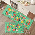 Scalloped Green Kitchen Mats for Floor 2PC Cushioned Anti Fatigue Kitchen Mats Rugs Waterproof Non Slip Farmhouse Boho Floral Comfort Foam Standing Mat for Sink Laundry