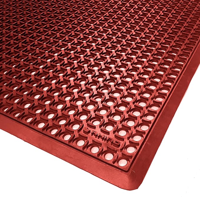 Rhino Mats, B-Series Anti-Fatigue Drain-Thru, Grease Proof, Non-Slip Drainage Floor Mat for Restaurant, Kitchen, Pool, Car Wash, Lab, Gyms, Workplace, Docks or Anywhere (Terra Cotta, 3' x 3' x 3/4")