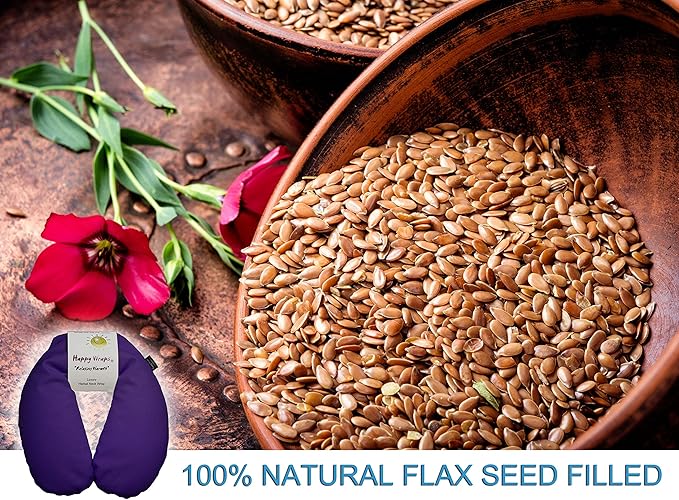 Microwavable Unscented Flax Seed Neck Wrap & Free Sleep Eye Mask - Hot Cold Heating Pad for Shoulder & Neck Pain Relief Pillow - Stress & Migraine Relief - Heat or Freeze - Purple