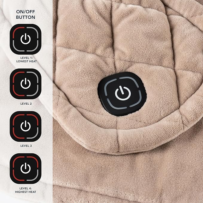 Berkshire Weighted Heating Pad – Faux Suede Fleece Electric Heat Pad for Neck, Shoulder & Back Pain Relief, 4 Heat Settings, Auto Shut-Off, Therapeutic Warmth, Chino, 23" x 15.3"