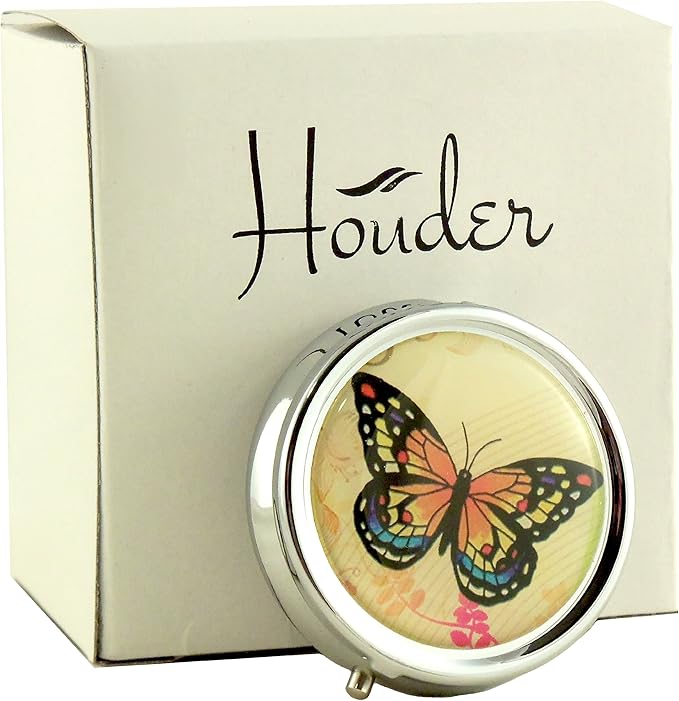 Houder Designer Pill Box Decorative Pill Case with Gift Box - Carry Your Meds in Style (Butterfly)