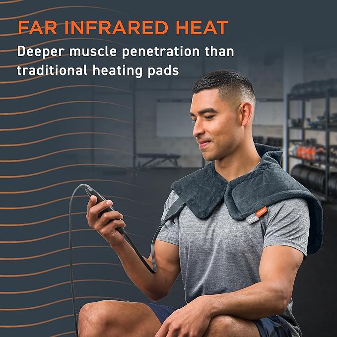 Pure Enrichment PureRelief Pro Far Infrared Neck & Shoulder Heating Pad - Deeper Muscle Relief, 4 Heat Settings, Auto Shut-Off, Universal Fit, Magnetic Closure, Dry/Moist Heat, Machine Washable