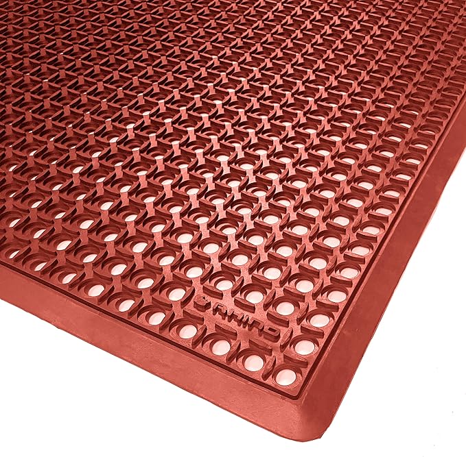 Rhino Mats, B-Series Anti-Fatigue Drain-Thru, Grease Proof, Non-Slip Drainage Floor Mat for Restaurant, Kitchen, Pool, Car Wash, Lab, Gyms, Workplace, Docks or Anywhere (Terra Cotta, 3' x 5' x 3/4")