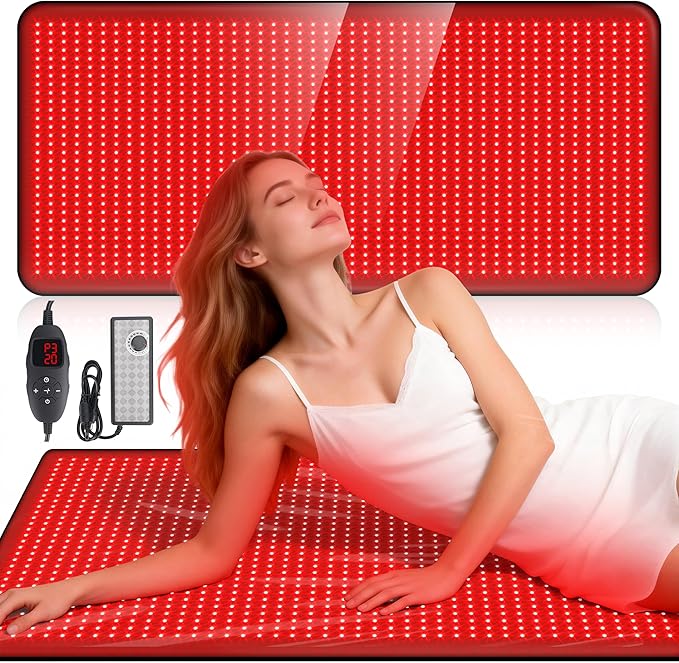 Red Light Therapy Mat for Full Body, 1410 High-Density LEDs Infrared Light Pad, 5 Intensity Levels, 9 Auto-Shutoff Timer Setting, Handheld Controller, Gifts for Athletes, Office Workers, Women, Men