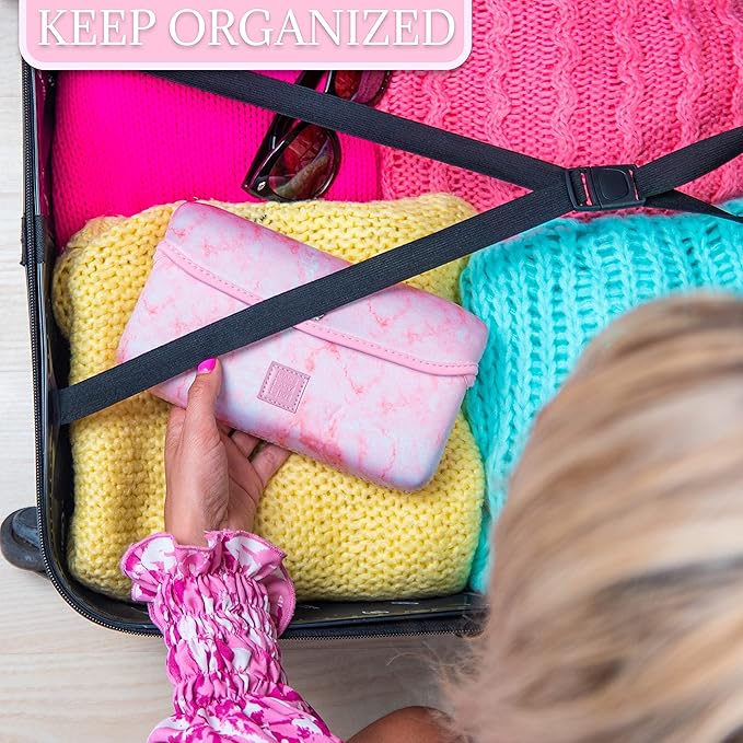 Made Easy Kit Pill Case Large 7-Day / 28 Compartments in Neoprene Carrier with Storage Pill Box in Daily in Morn, NOON, EVE, Bed a Weekly Vitamin, Medicine, Capsule Organization (Pink Marble)