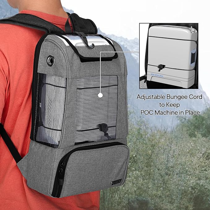 CURMIO Portable Oxygen Concentrators Backpack, POC Travel Carrying Bag with Mesh Panels for Breathability, Compatible for Inogen, Oxygo, Caire Units, Gray, BAG ONLY