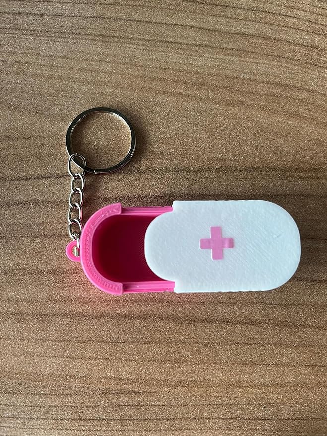 Keychain Pill Box Daily Medicine Carrying Tiny Keychain Vitamin Box (Pink)