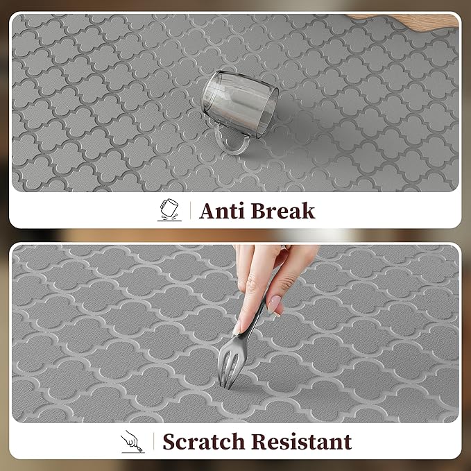 Upgrade Scalloped Embossed Kitchen Mats for Floor 2PCS Cushioned Anti Fatigue Waterproof Foam Kitchen Rugs Non Slip Washable Comfort Standing Mat for Office Sink Laundry, Gray