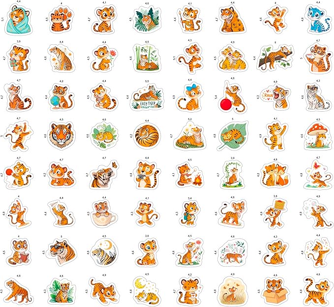 100Pcs Tiger Stickers Waterproof or Laptop - Tiger Gifts & Party Supplies - Jungle Animals Stickers, Wildlife Decals - Gift for Women & Men