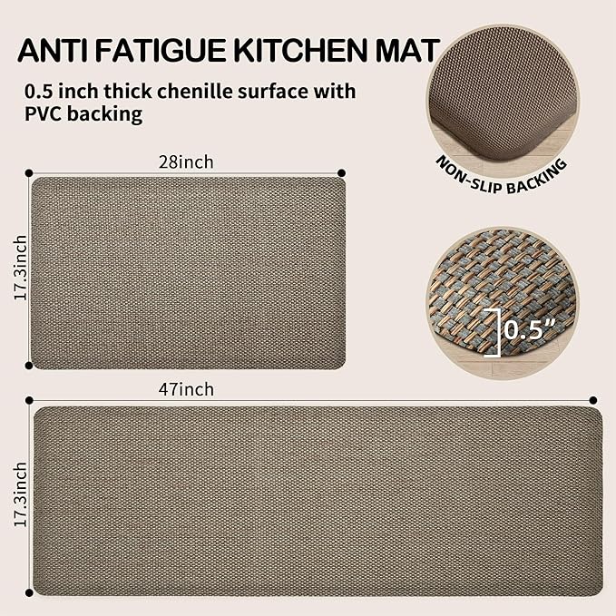 Kitchen Mats 2PCS Cushioned Anti-Fatigue Kitchen Mats for Floor Non Slip Kitchen Rugs Absorbent Foam Comfort Standing Mat for Front of Sink, Office, Laundry(Grey/Green, 17.3"x28"+17.3"x47")
