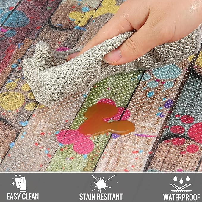 Farmhouse Kitchen Mats Cushioned Anti Fatigue Mats for Kitchen Floor Waterproof Kitchen Mats and Rugs Comfort Standing Mat for Kitchen, Laundry Room, Colorful Dog Paw and Bone(Green/Multicolor)
