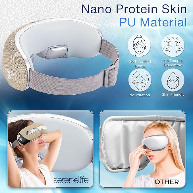 SereneLife Smart Eye Massager with Heat and Cooling, Compression, Vibration, Music, Wireless Heated Mask