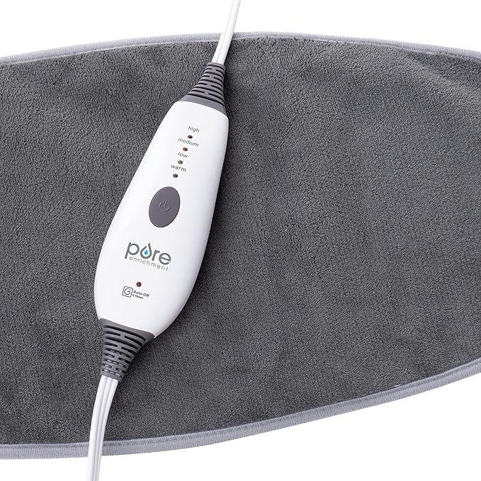 Pure Enrichment PureRelief Lumbar & Abdominal Heating Pad - 4 Heat Settings, Adjustable Belt, Hot/Cold Gel Pack, and Storage Bag - Ideal for Back Pain and Abdominal Cramps