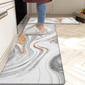 Kitchen Mats for Floor Anti Fatigue Floor White Marble Cushioned Memory Foam Non Slip PVC Leather Padded Comfort Standing Rugs Set of 2, 17.3x28+17.3x47 Inch, 0.4 Inch Thick