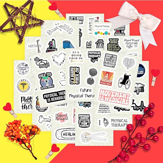 BulbaCraft Physical Therapy Stickers for Water Bottle and Laptop - Physical Therapy Party Supplies & Decorations, Waterproof Vinyl Decals, Medical and Rehab Stickers, Gifts for Women & Men