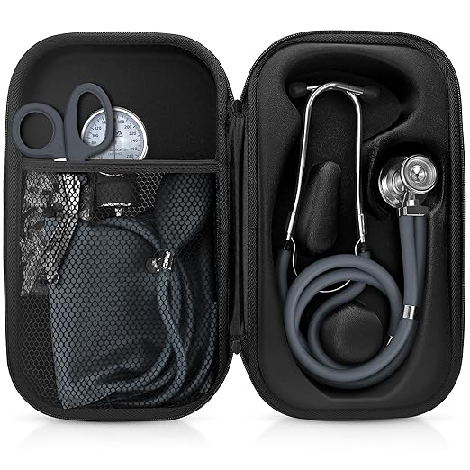 ASA TECHMED Medical Starter Kit – Stethoscope, Durable Blood Pressure Monitor, EMT Shears & Protective Carrying Case – Ideal for Healthcare Students & Professionals, Gray