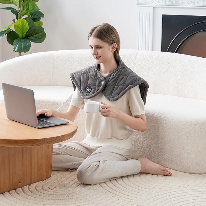 Berkshire Weighted Heating Pad – Faux Suede Fleece Electric Heat Pad for Neck, Shoulder & Back Pain Relief, 4 Heat Settings, Auto Shut-Off, Therapeutic Warmth, Charcoal Grey, 23" x 15.3"