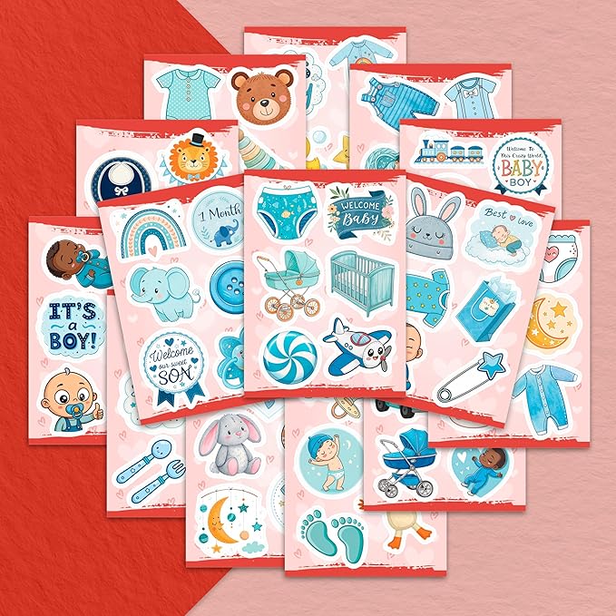 100Pcs Baby Boy Stickers for Shower Favors, Scrapbooking - Newborn Stickers - Baby Boy Shower Party Supplies & Decoration