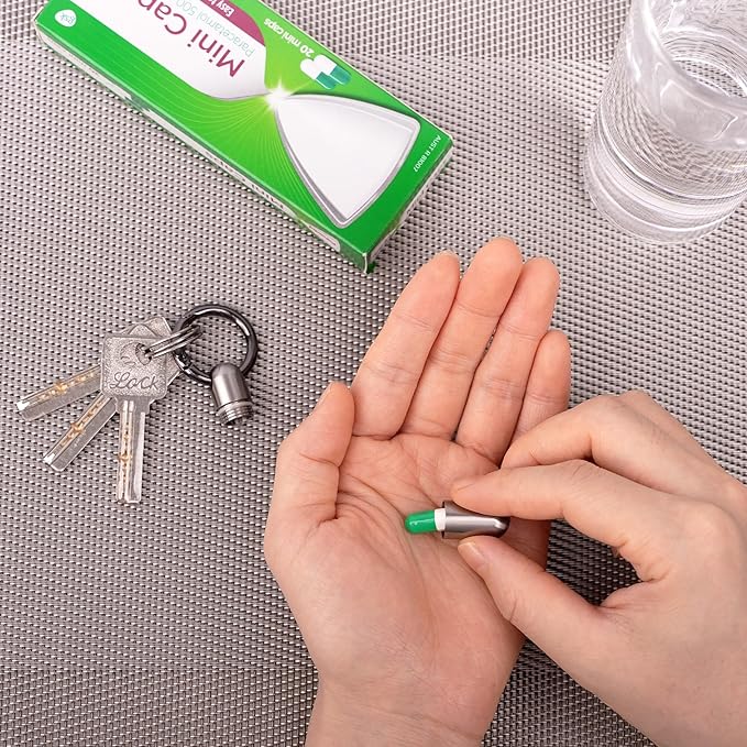 Micro Keychain Pill Holder Titanium Waterproof Mini Pill Container for Emergency Medicine，Travel Purse Pocket (Silver)