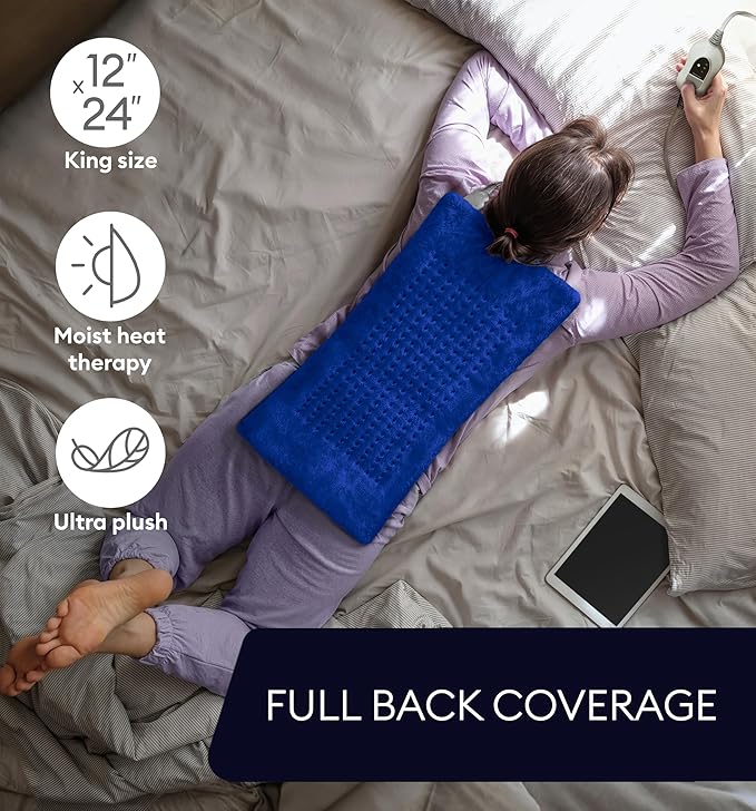 GENIANI Electric Heating Pad for Back Pain & Cramps Relief, Electric Throw, Auto Shut Off, Machine Washable, Moist Heat Pad for Neck & Shoulder, 12x24 Space Blue