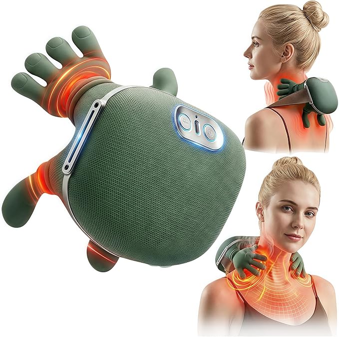 Portable Neck and Shoulder Massager with Soothing Heat, 4D Deep-Kneading Rechargeable Massage Device for Back and Body Use at Home, Office or On The Go