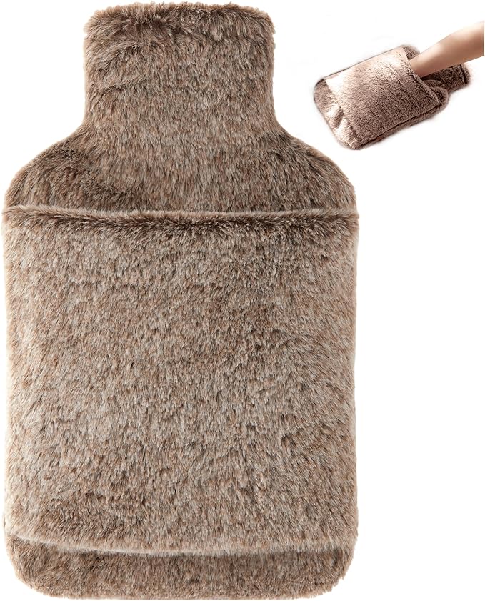 samply Hot Water Bottle with Cover - 2L Hot Water Bag with Hand Pocket, for Hand Feet Warmer, Khaki