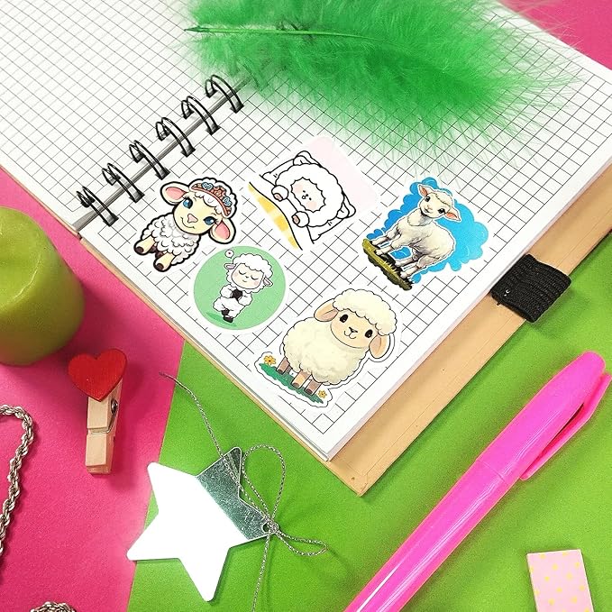 BulbaCraft 100Pcs Sheep Stickers, Lamb Stickers, Sheep Gifts for Women, Lamb Party suppliess, Gifts for Women & Men