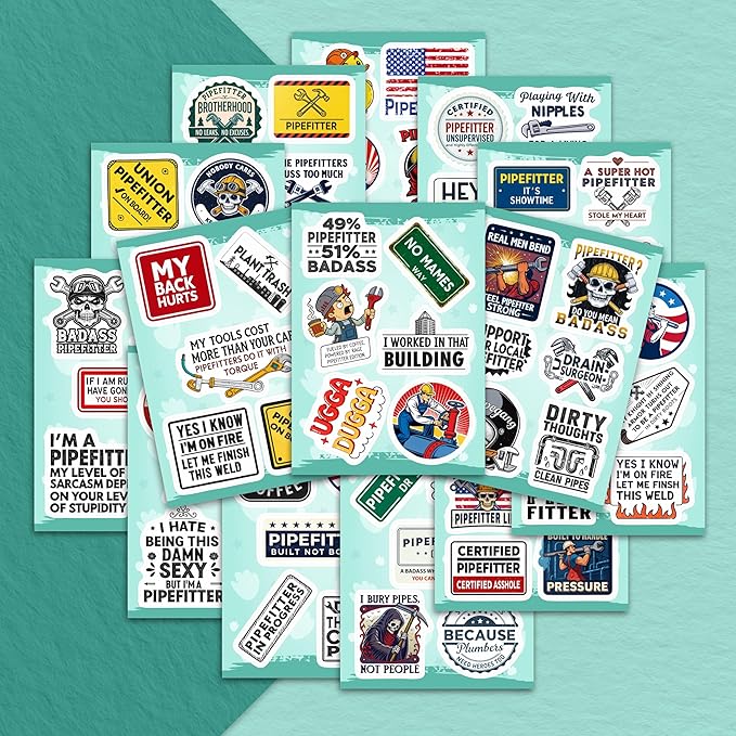100Pcs Funny Pipefitters Stickers Hard Hat and Decals for Water Bottle - Pipefitter Gifts for Men - Steamfitter Stickers- Gift for Women & Men