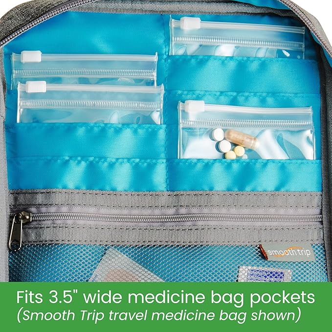 Smooth Trip Pill Bags for Travel - 8 Reusable Certified Food Grade Zip Top Pill Pouches for Medicine, Vitamins, Snacks and Accessories - Larger 3.25 x 3.5 Size