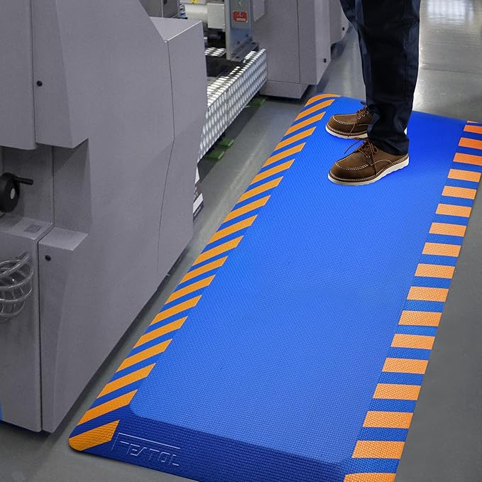 FEATOL Anti Fatigue Mat Industrial, Ergonomic Standing Floor Mat for Work for Stand, Safety Support for Leg & Back Pain(Blue with Yellow Border, 20" x 32", 1PC)